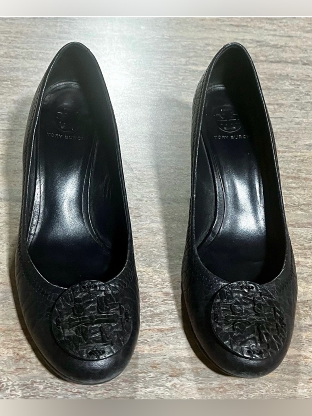 Tory Burch black wedge shoes